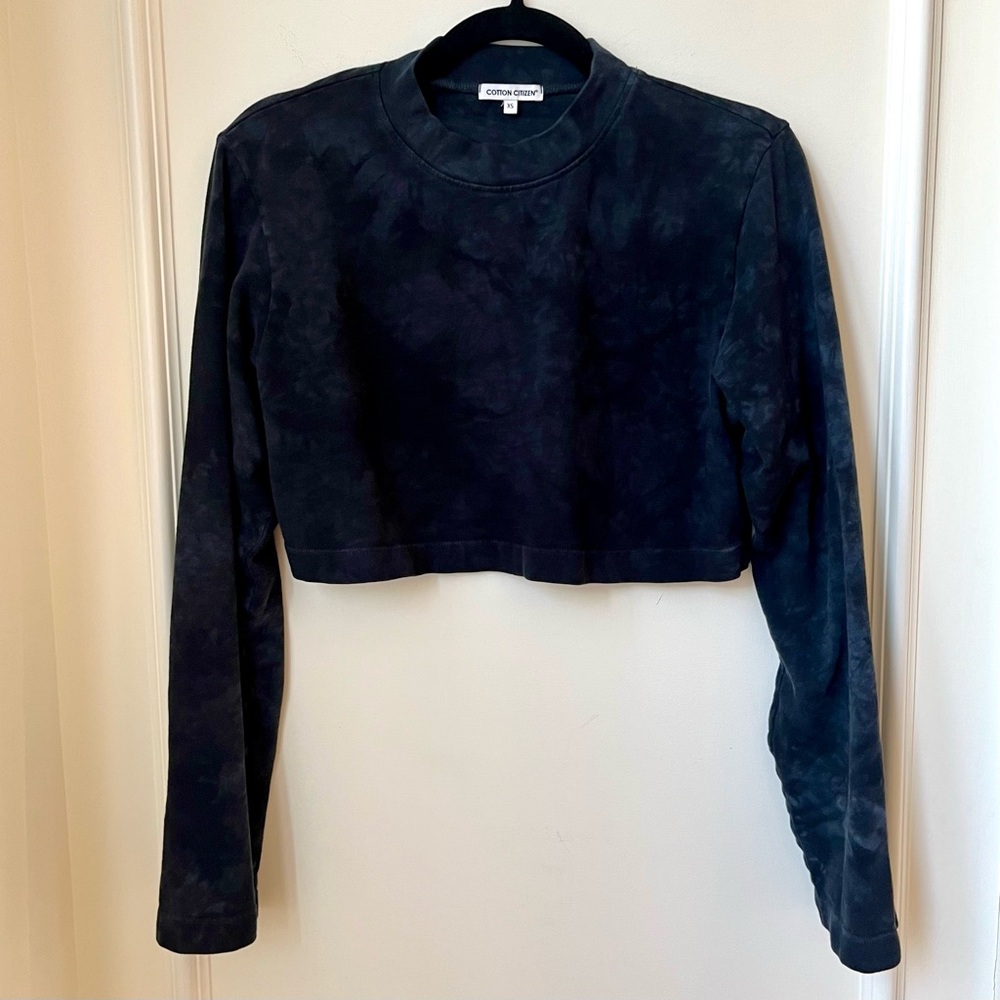 Cotton Citizen Black Tie Dye Acid Washed Long Sleeve Crop Top Women’s Size XS